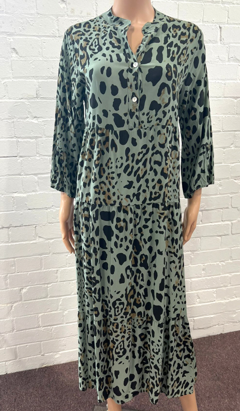 Kris Ana Green Leopard Print Dress